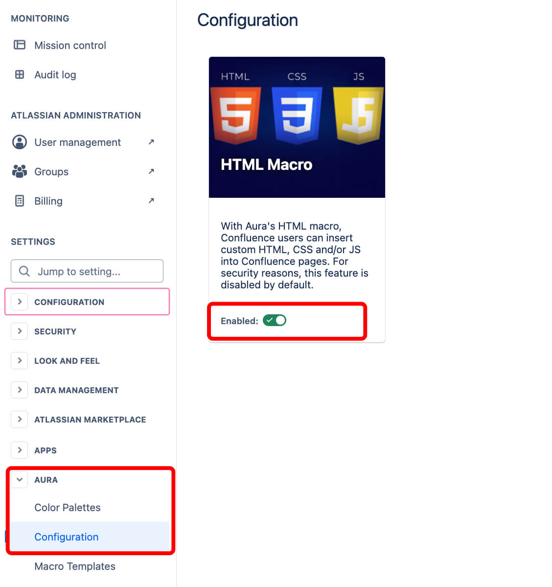 aura html macro configuration