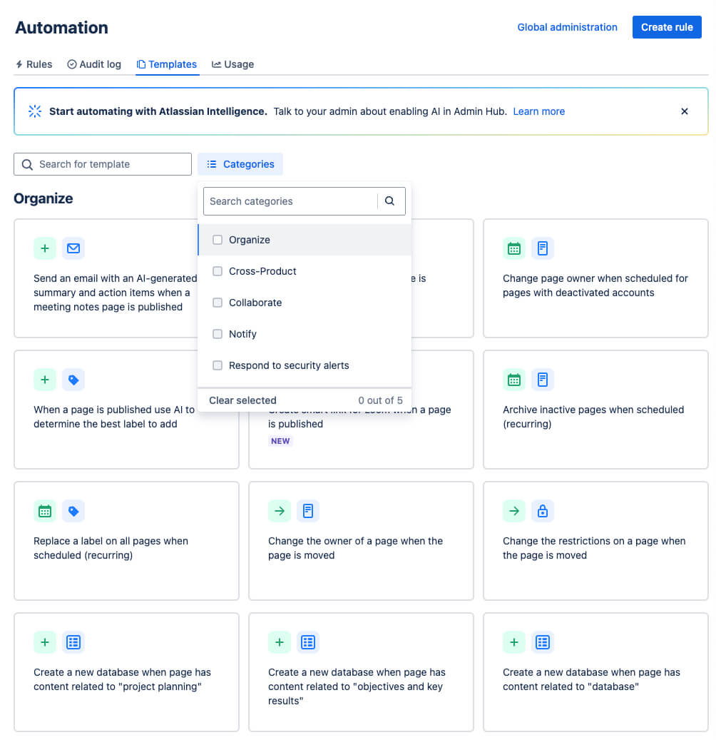 Confluence automation templates