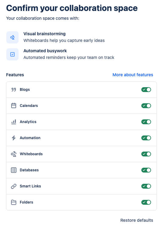 confluence space features