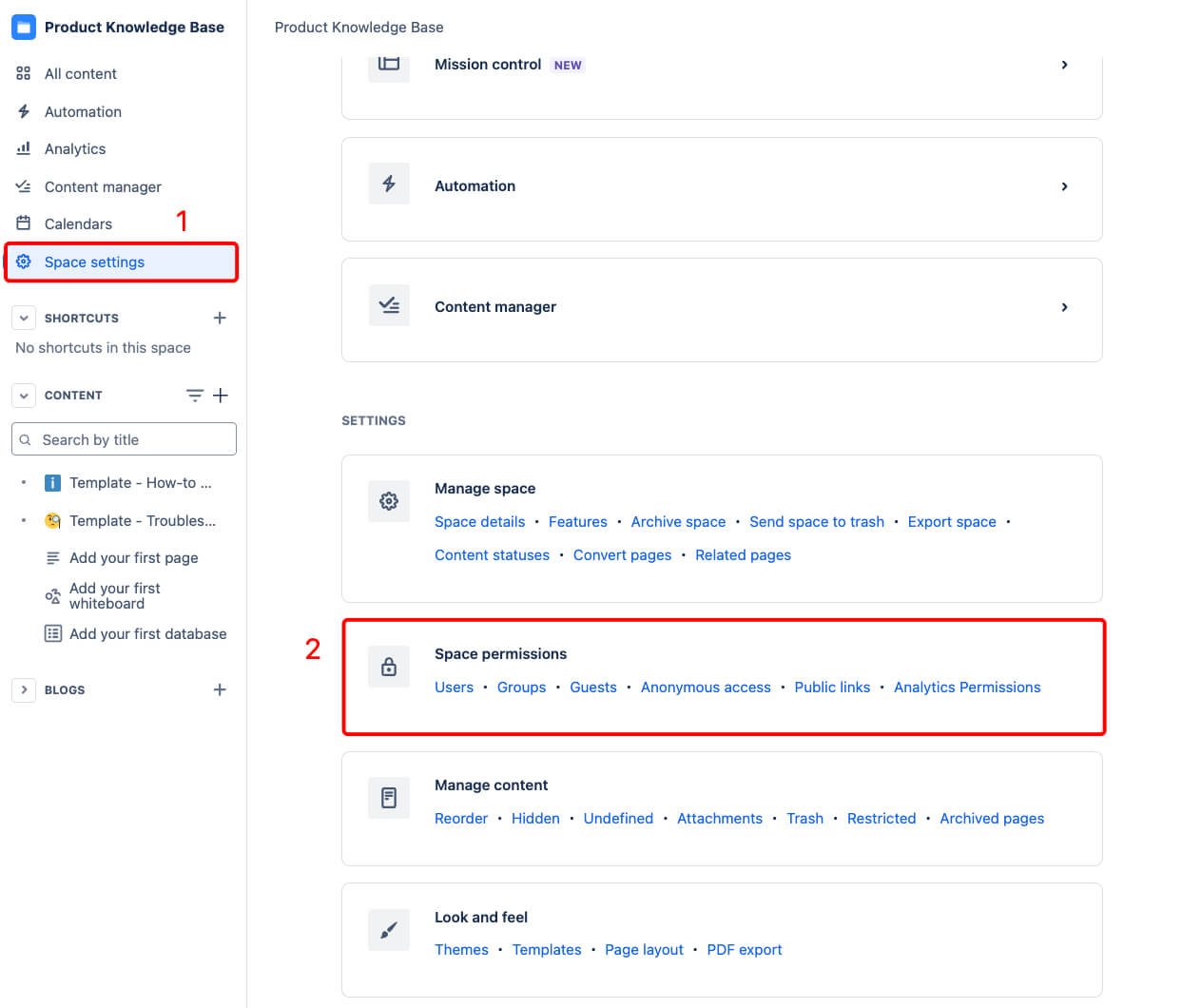 Manage space permissions