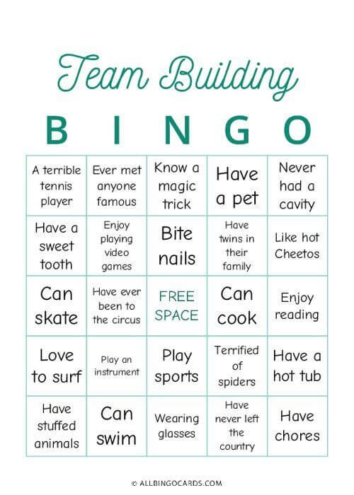 team building bingo